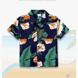 Kids Tropical Button Down Shirt - Navy